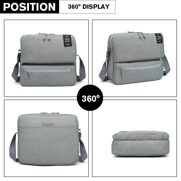 E6851 - Kono Multi Compartment Travel Shoulder Bag - Light Grey E6851 - Kono Multi Compartment Travel Shoulder Bag - Light Grey